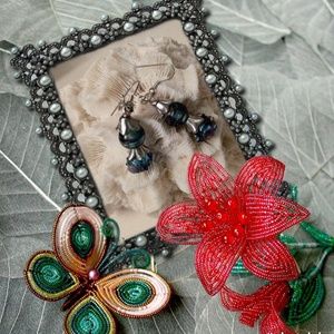 Glass Bead Drop Hypoallergenic Earrings, NWT